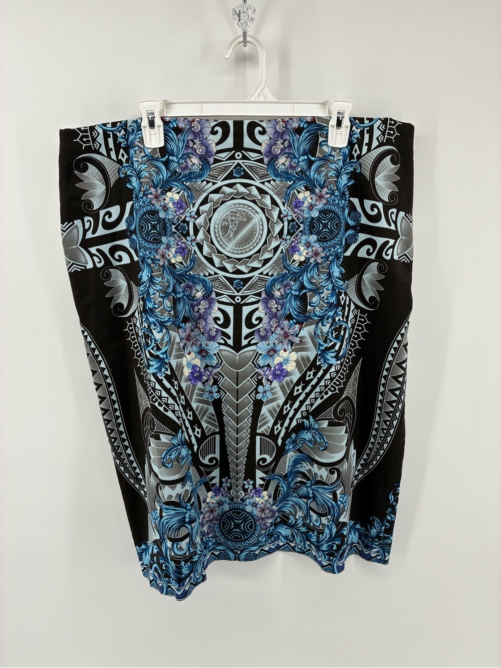 Versace Jeans Couture Black and Blue Ornate Pencil Skirt